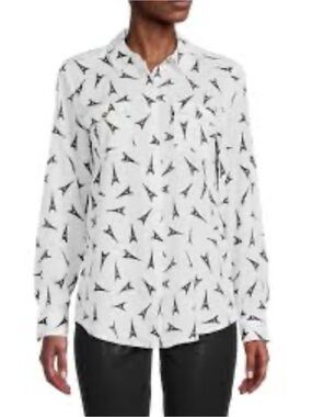0166 Karl Lagerfeld White Button-Down Shirt with Black Eiffel Tower Print